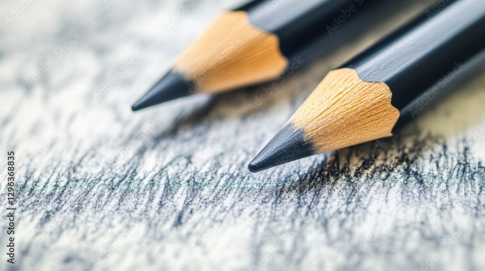 Poster close up of sharpened black pencils resting on textured paper ideal for sketching and drawing creati