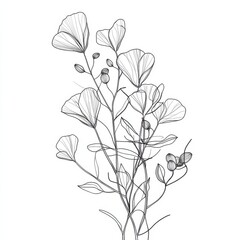 Obraz premium Botanical arts. Hand drawn continuous line drawing of herbs, abstract flower, floral, ginkgo, rose, tulip, bouquet of olives. Vector illustration.