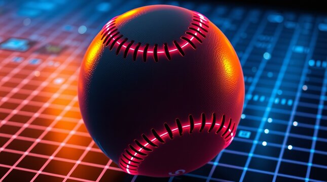 Baseball with Neon Blue Lighting – Modern Sports Concept Image