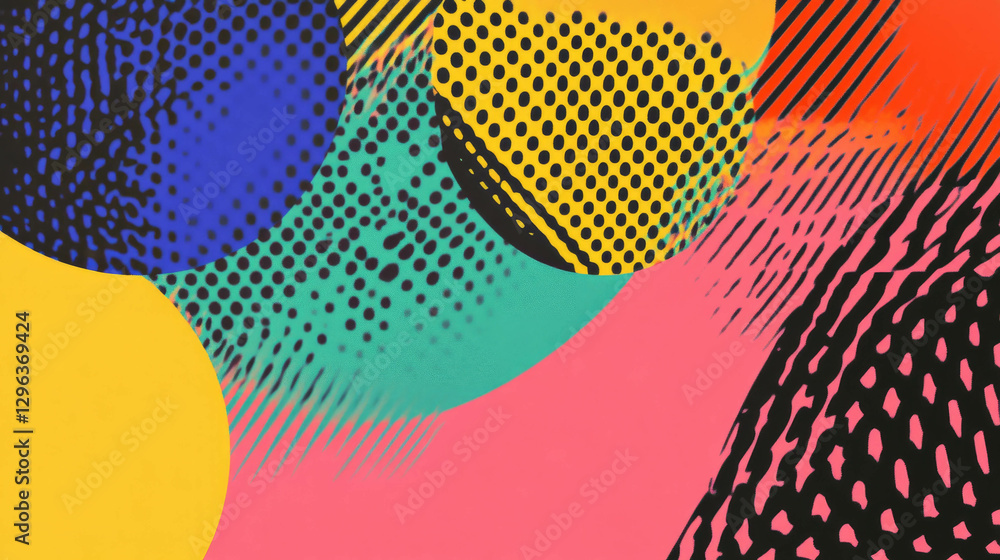 Poster Vibrant geometric abstract with intersecting lines and colorful dots