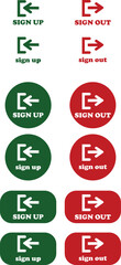 Login and logout icon set Set of sign out, Sign in vector vector collection. Open and close door symbol. Black exit and enter arrow, trendy flat style isolated on transparent background.