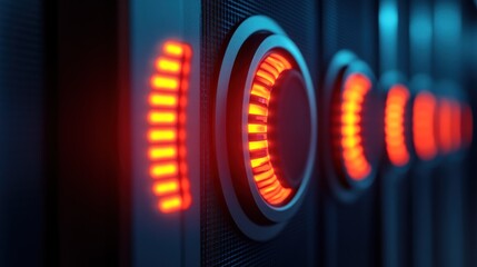 Illuminated control panel with glowing lights.