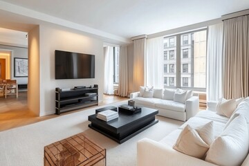 Fototapeta premium A large living room in an apartment with beige walls