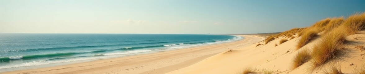Dramatic dunescape overlooking tranquil Lake Michigan Epic view of the lake and vast sand , travel photography, panoramic view, natural beauty