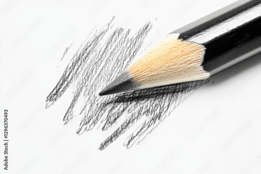 Poster close up view of a pencil creating texture on white drawing paper during an artistic session. genera