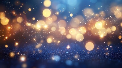Obraz premium A dark blue canvas is adorned with glowing abstract bokeh lights, faint stars, and delicate sparkles, blending into an ethereal display.