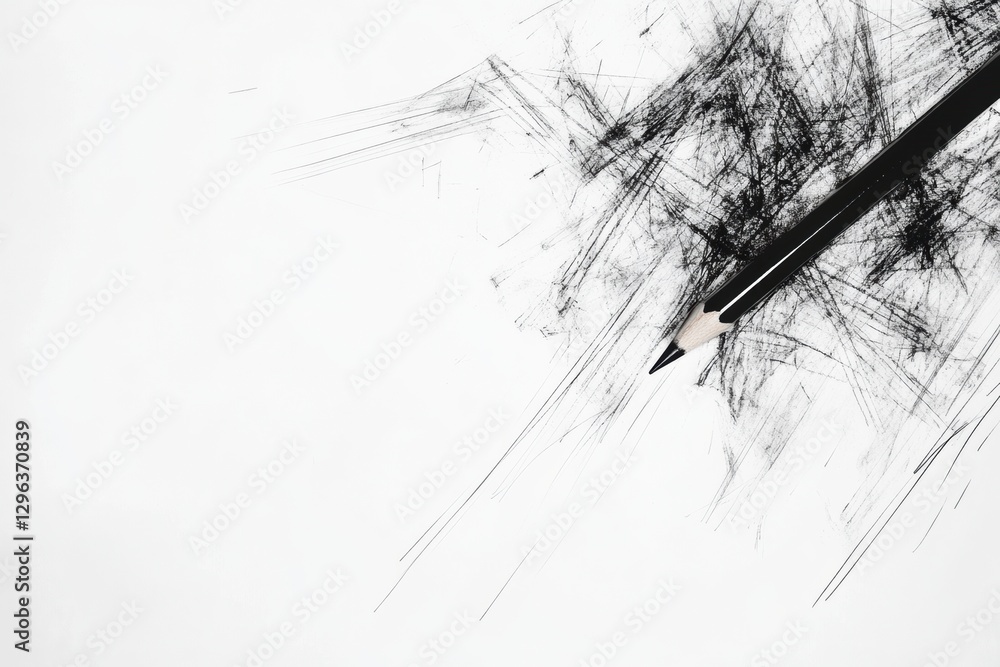 Poster drawing with a pencil on blank paper showcasing creative expression through simple strokes and textu