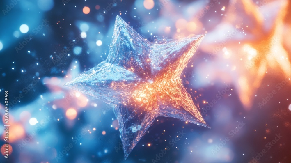 Poster a sparkling five pointed star floating in a colorful cosmos