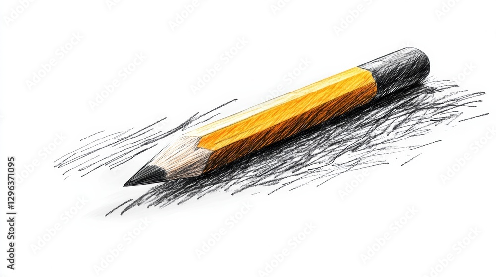 Poster pencil resting on a surface with shadows showcasing its details and textures during a bright day. ge