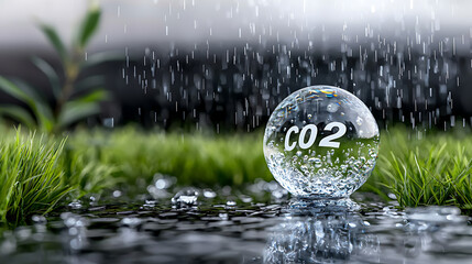 Capturing carbon co2 sphere in rainy environment nature focus close-up perspective climate awareness