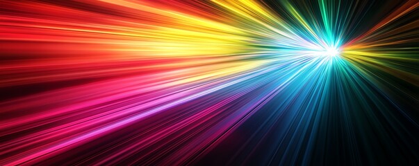 Obraz premium Colorful light rays piercing through a dark background, with vibrant glows creating a mesmerizing and dynamic visual effect