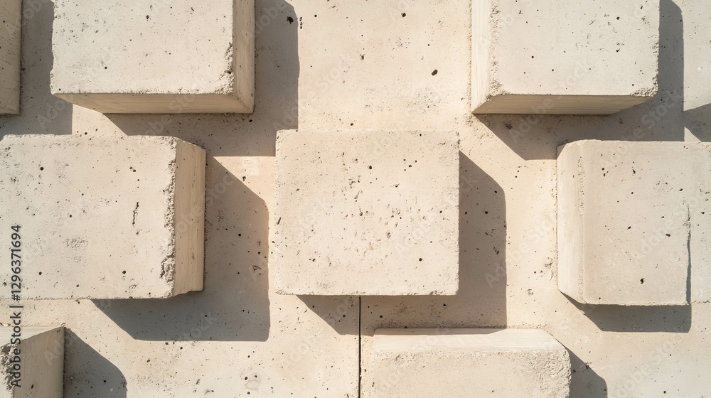 Poster light beige textured concrete background with geometric shapes for modern design