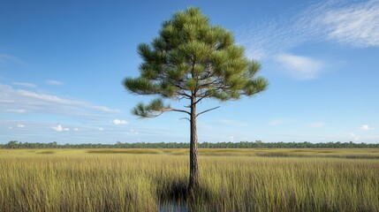 Obraz premium A lone tree stands in a field of tall grass