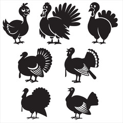 set vector various turkey, thanksgiving turkey silhouette	

