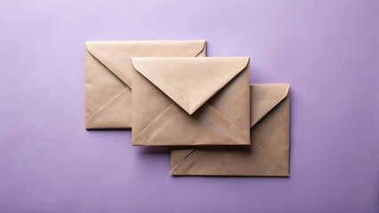 A trio of kraft paper envelopes rests on a subtle lilac background, hinting at correspondence and communication.