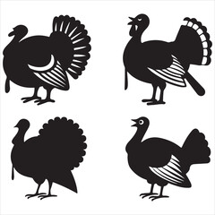 set vector various turkey, thanksgiving turkey silhouette	
