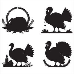set vector various turkey, thanksgiving turkey silhouette	
