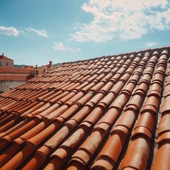 the iconic Dubrovnik Old Town rooftops, with the vibrant red tiles contrasting beautifully with the blue sky above