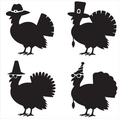 set vector various turkey, thanksgiving turkey silhouette	

