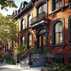 Fototapeta premium a classic Victorian townhouse, featuring intricate wrought-iron railings, tall windows