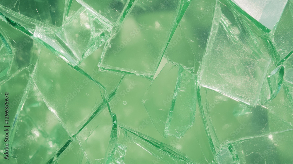 Poster lime green broken glass background with dust particles for abstract design