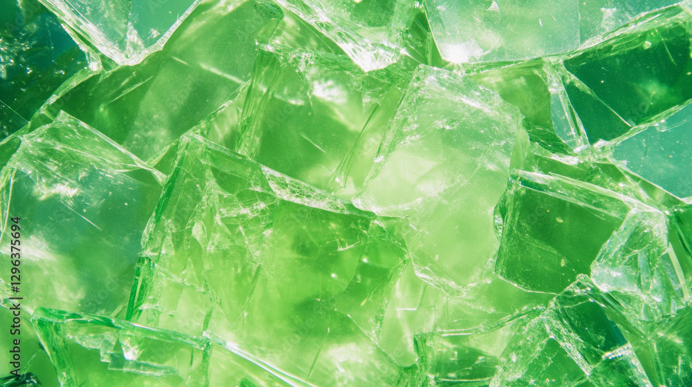 Poster abstract lime green broken glass background with dust particles for creative projects