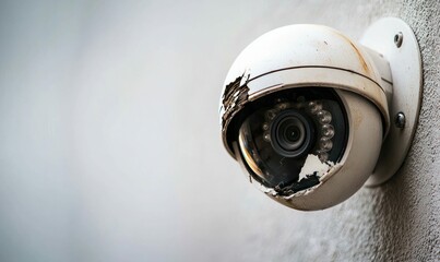 Damaged Security Cameras on Walls Showing Wear and Vandalism