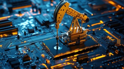 Digitalized oil pump on graphical motherboard interface Generative AI image