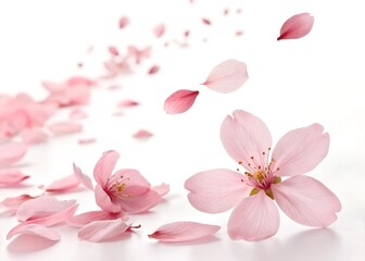 Obraz premium flying pink petals isolated on white background