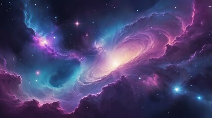 Fototapeta premium Mystical Cosmic Nebula with Swirling Galaxy in Deep Space