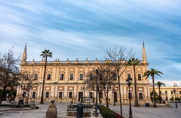 Fototapeta premium View of the General Archive of the Indies (16th-17th centuries), originally a Merchants' Exchange. Seville, Andalusia, Spain.