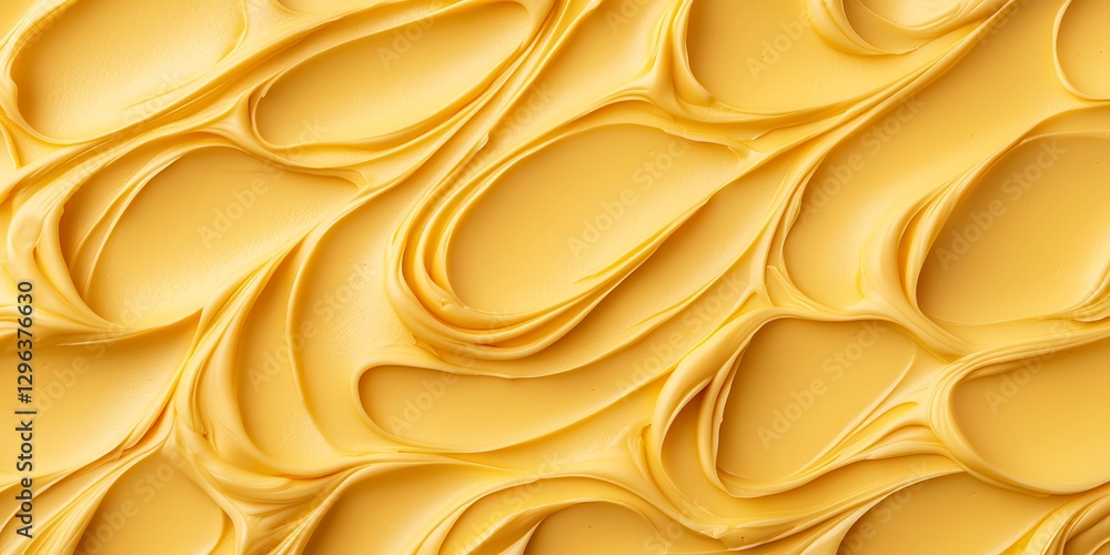Poster a smooth, wavy texture in a warm yellow hue, resembling creamy or buttery material, creating a visua