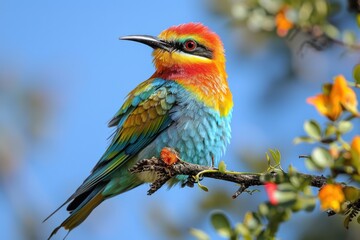 Obraz premium Vibrant Rainbow Bird Perched on Branch