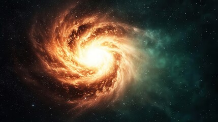 Fototapeta premium A deep space anomaly with swirling matter, energy bursts, and glowing particles moving chaotically on green