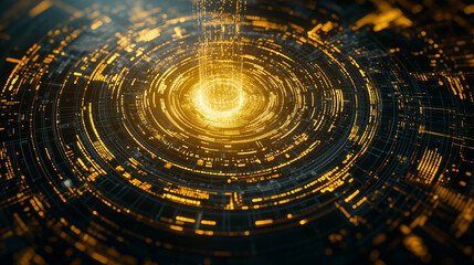 Abstract Digital Data Stream Futuristic Technology Background with Glowing Circular Pattern and