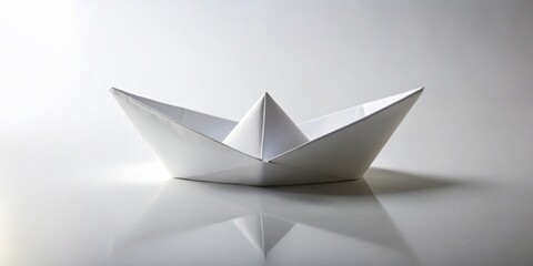 A meticulously folded paper vessel, a symbol of simple elegance and potential, rests on a reflective surface, casting a subtle shadow that enhances its form