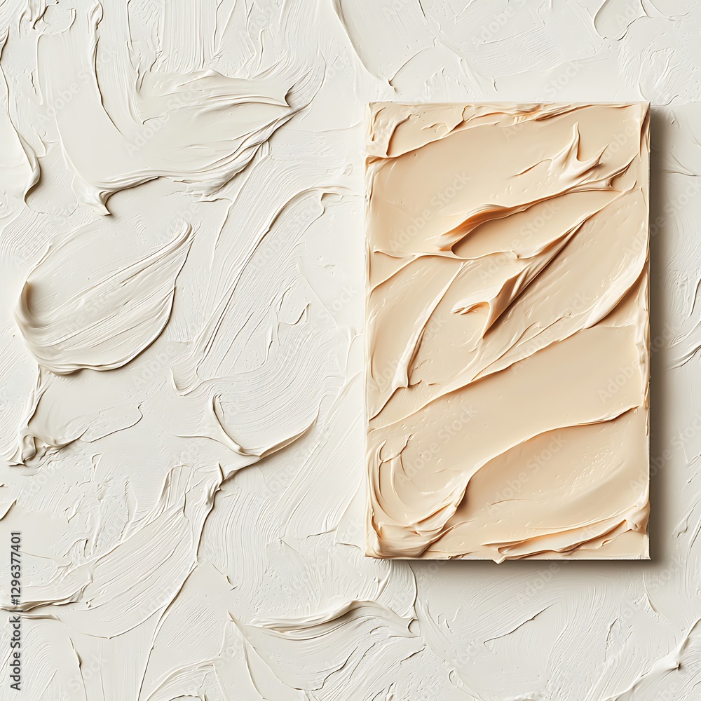 Poster a textured canvas with creamy tones, showcasing subtle brush strokes, set against a lightly textured