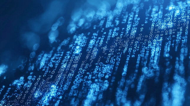 Abstract Digital Data Stream Glowing Blue Binary Code Technology Background - Powered by Adobe