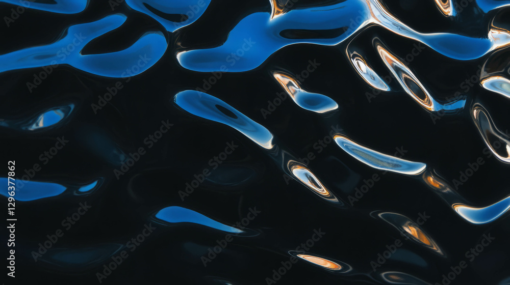 Poster abstract metallic cutout forms with shimmering surface design