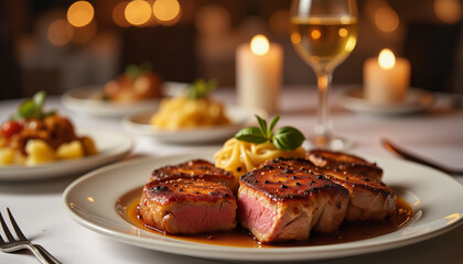Elegant kangaroo steak dining with candlelight, luxury experience