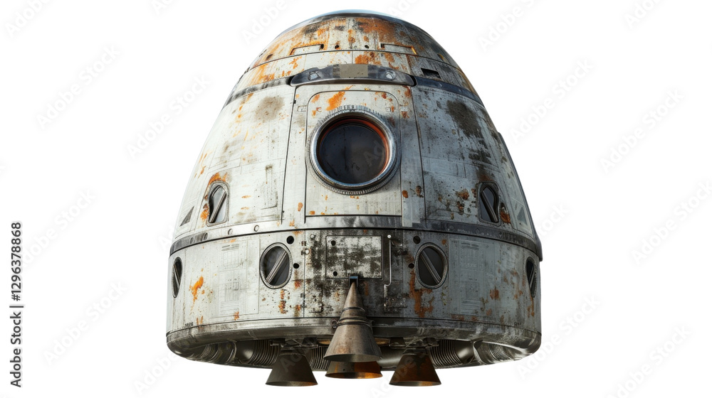 Poster old rusty space capsule isolated on transparent background with visible thrusters