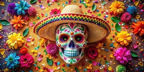 Drone View: Colorful Sugar Skull Sombrero - Cinco de Mayo Fiesta