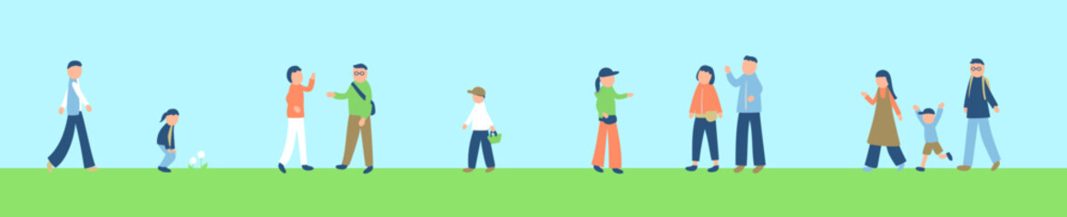 Fototapeta premium 行き交う人々のイラスト
