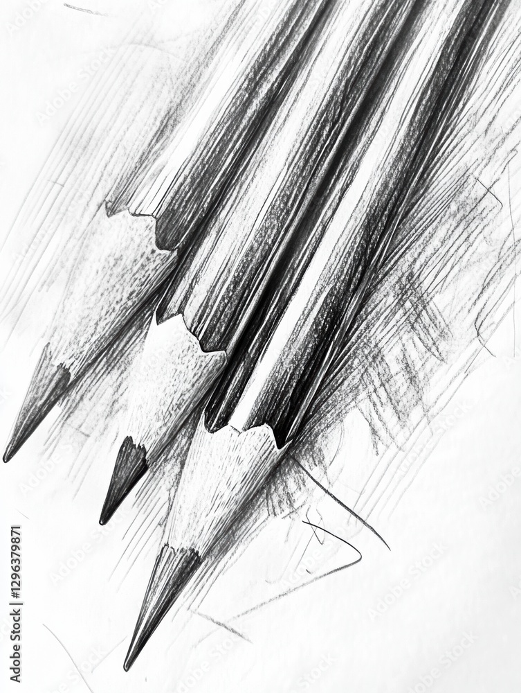 Aufkleber pencil sketch showcasing three sharpened graphite pencils resting on textured paper. generative ai