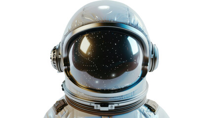 Astronaut helmet reflecting stars on transparent background