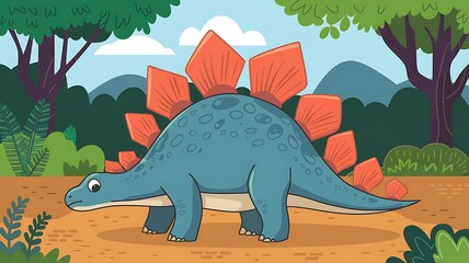 Cute stegosaurus in a prehistoric forest setting