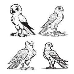 High-Quality Cute Cartoonic Harrier Standing Pose Outline Vector Illustrations