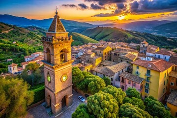 Obraz premium Drone View of Historic Clock Tower in Castelbuono, Madonie Park, Sicily