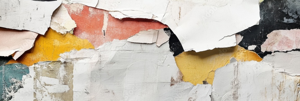 Poster colorful layers of peeling paint and paper create a textured backdrop in an urban setting. generativ