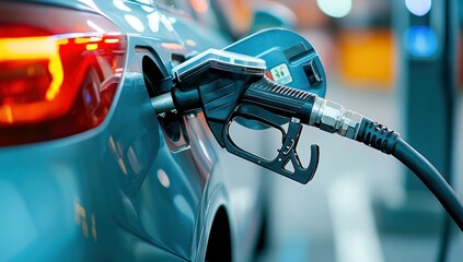 Fuel Pump Nozzle Refueling Car at Gas Station